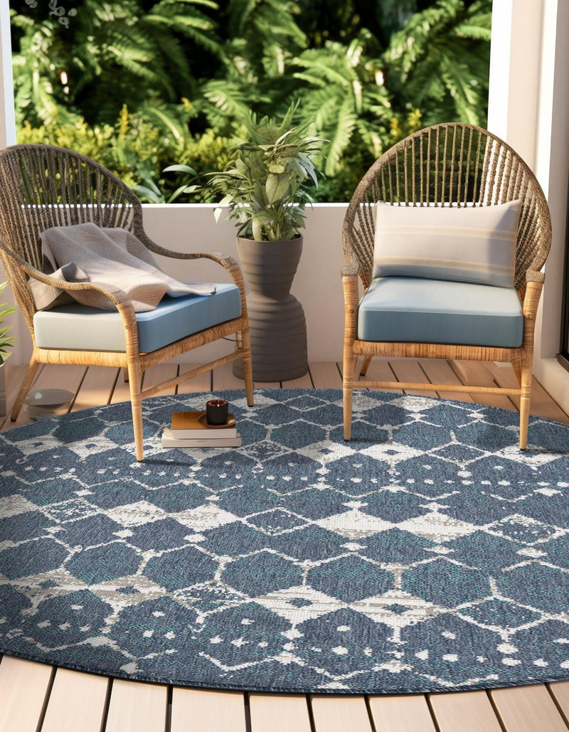 Seaside Lattice Collection Area Rug -  Margate Round Navy Blue  lifestyle 213