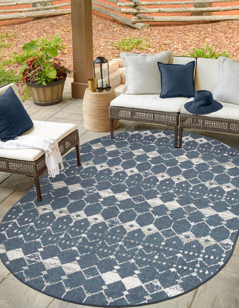 Seaside Lattice Collection Area Rug -  Margate Oval Navy Blue  lifestyle 178