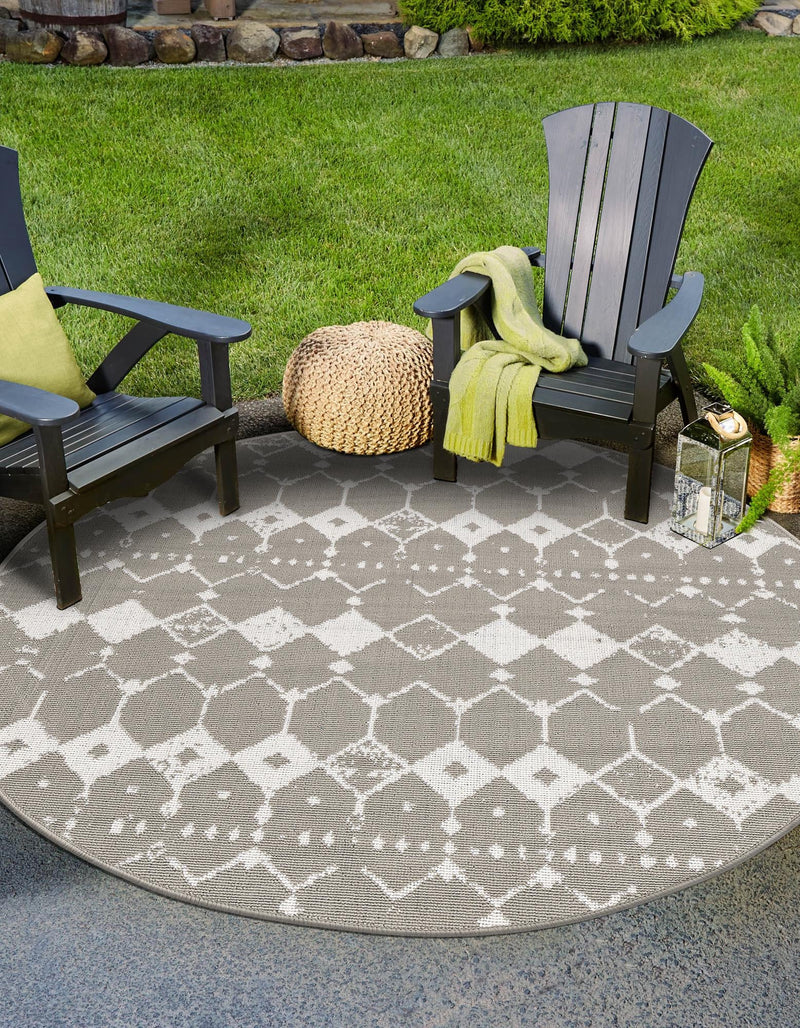 Seaside Lattice Collection Area Rug -  Margate Round Gray  lifestyle 144