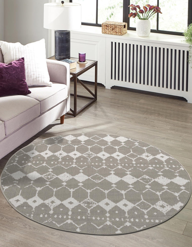 Seaside Lattice Collection Area Rug -  Margate Round Gray  lifestyle 162