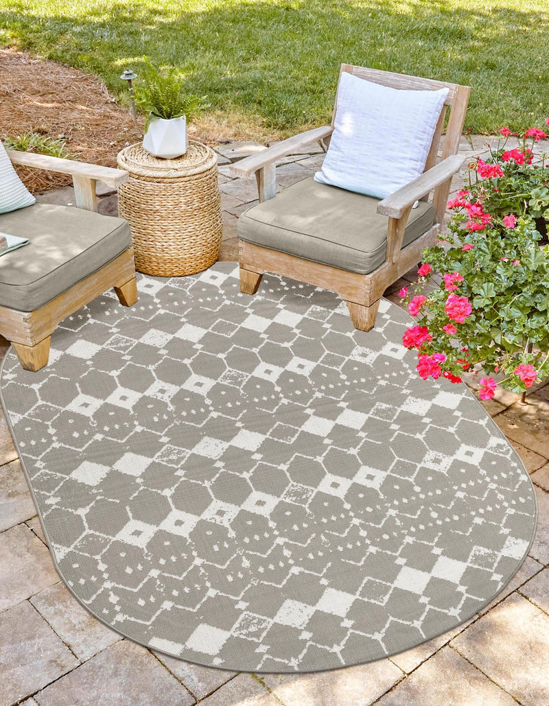 Seaside Lattice Collection Area Rug -  Margate Oval Gray  lifestyle 217