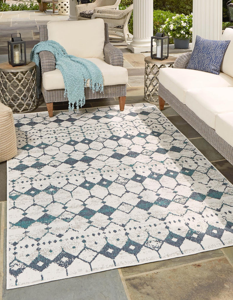 Seaside Lattice Collection Area Rug -  Margate Rectangle Ivory and Blue  lifestyle 4