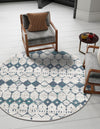 Seaside Lattice Collection Area Rug -  Margate Round Ivory and Blue  lifestyle 165