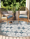 Seaside Lattice Collection Area Rug -  Margate Round Ivory and Blue  lifestyle 219