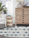 Seaside Lattice Collection Area Rug -  Margate Round Ivory and Blue  lifestyle 237