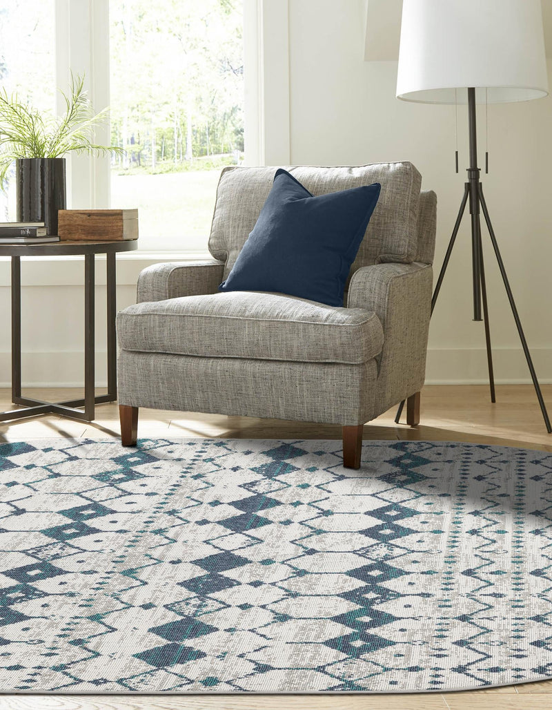 Seaside Lattice Collection Area Rug -  Margate Oval Ivory and Blue  lifestyle 127