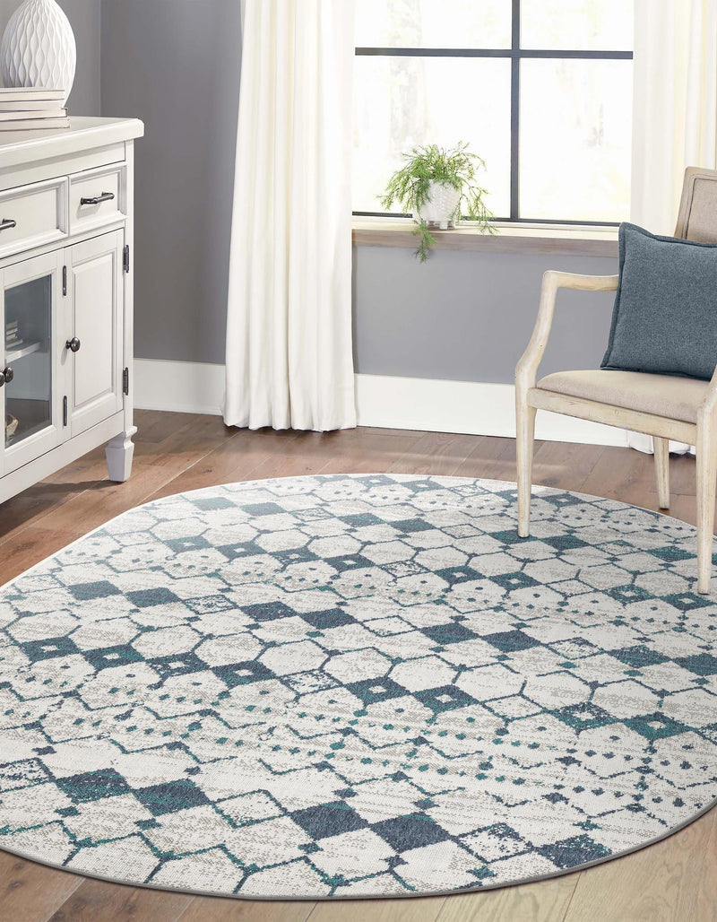 Seaside Lattice Collection Area Rug -  Margate Oval Ivory and Blue  lifestyle 238