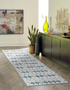 Seaside Lattice Collection Area Rug -  Margate Runner Ivory and Blue  lifestyle 128