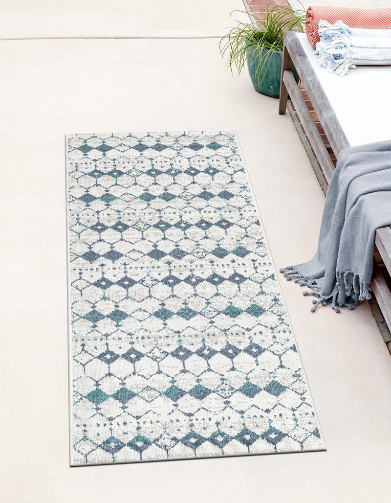 Seaside Lattice Collection Area Rug -  Margate Runner Ivory and Blue  lifestyle 185