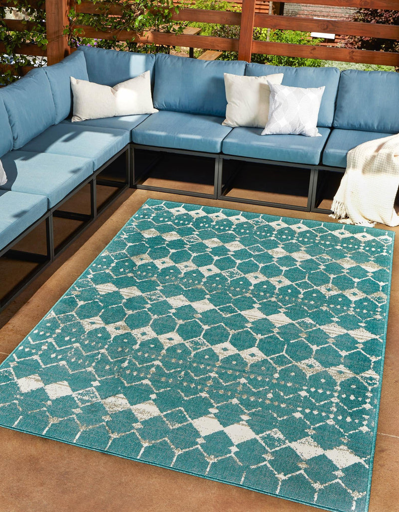 Seaside Lattice Collection Area Rug -  Margate Rectangle Teal  lifestyle 5