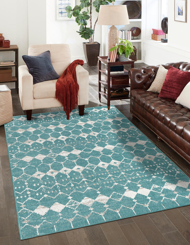 Seaside Lattice Collection Area Rug -  Margate Rectangle Teal  lifestyle 23