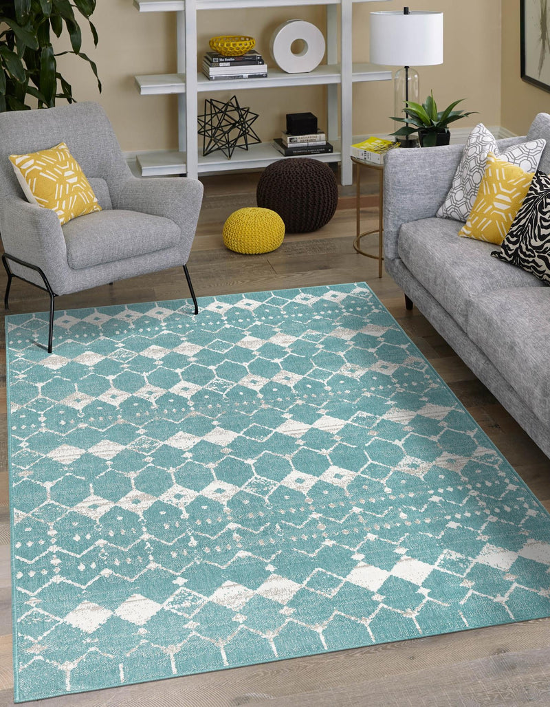 Seaside Lattice Collection Area Rug -  Margate Rectangle Teal  lifestyle 59