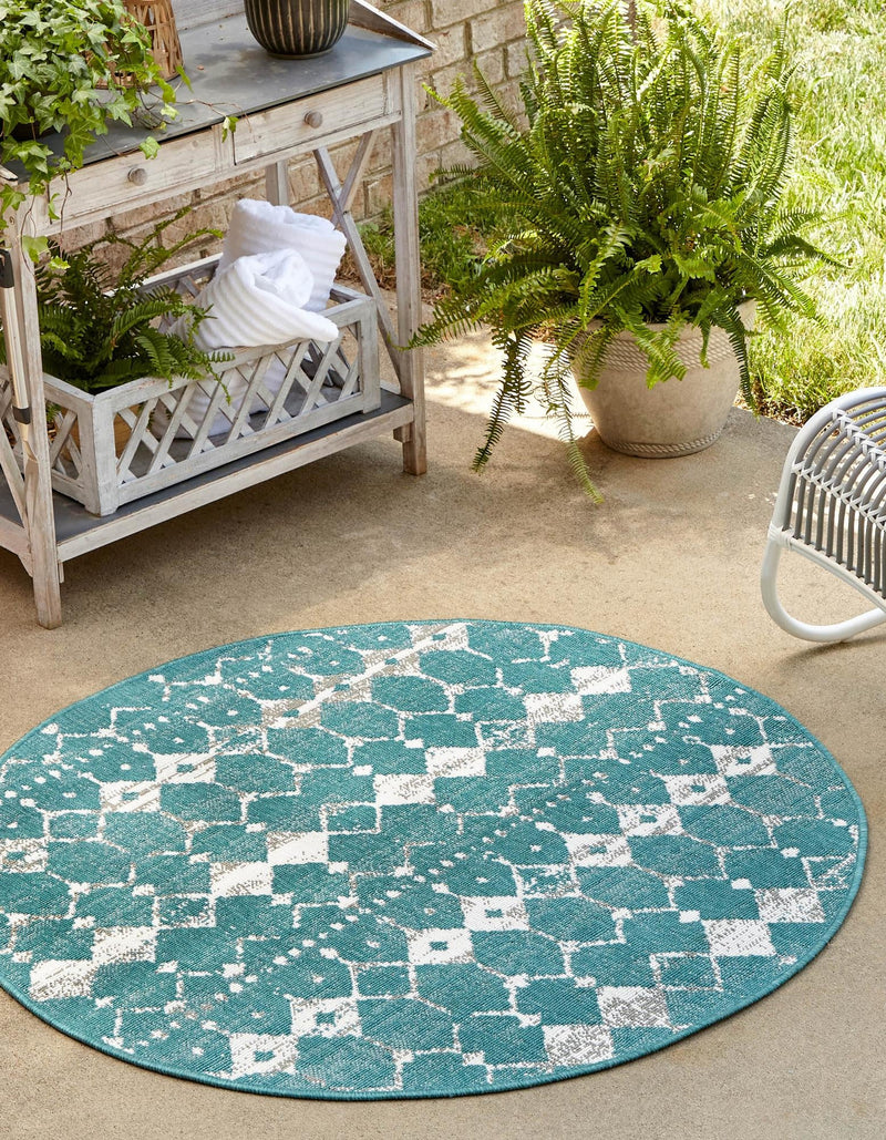 Seaside Lattice Collection Area Rug -  Margate Round Teal  lifestyle 106