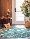 Seaside Lattice Collection Area Rug -  Margate Round Teal  lifestyle 130