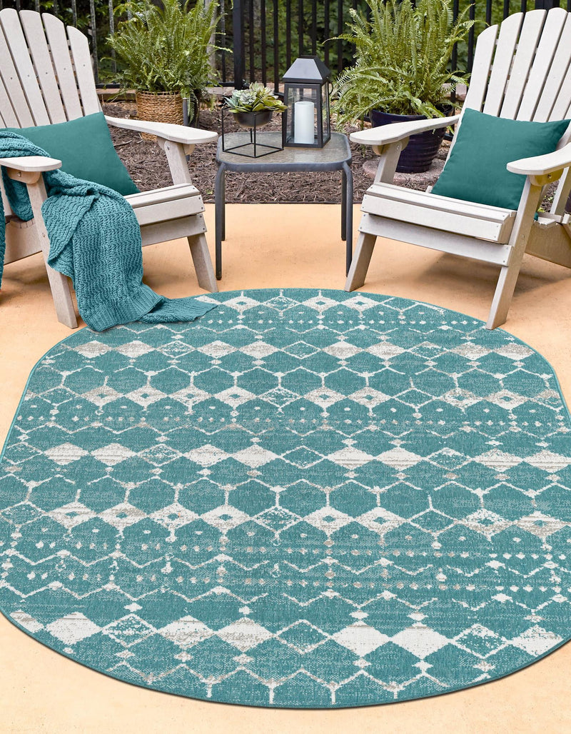 Seaside Lattice Collection Area Rug -  Margate Oval Teal  lifestyle 151