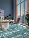 Seaside Lattice Collection Area Rug -  Margate Oval Teal  lifestyle 169