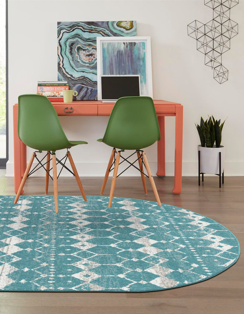 Seaside Lattice Collection Area Rug -  Margate Oval Teal  lifestyle 241