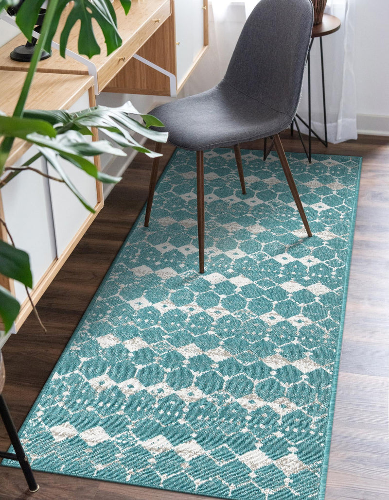 Seaside Lattice Collection Area Rug -  Margate Runner Teal  lifestyle 170