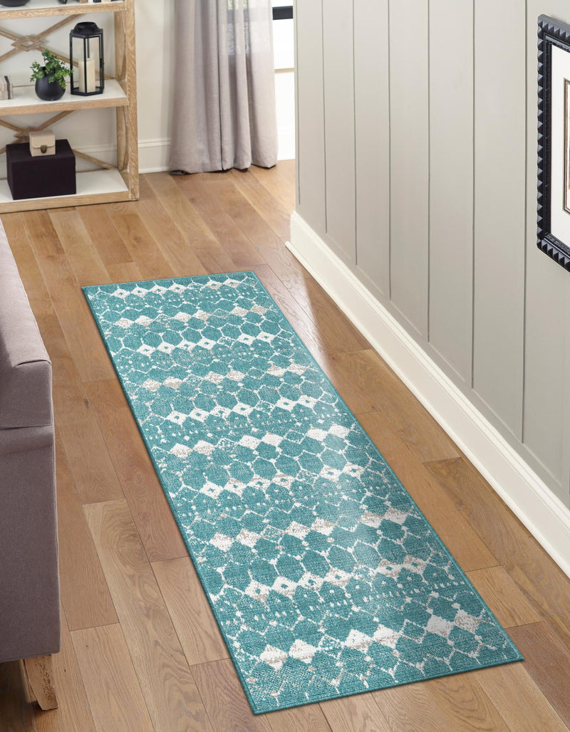 Seaside Lattice Collection Area Rug -  Margate Runner Teal  lifestyle 206