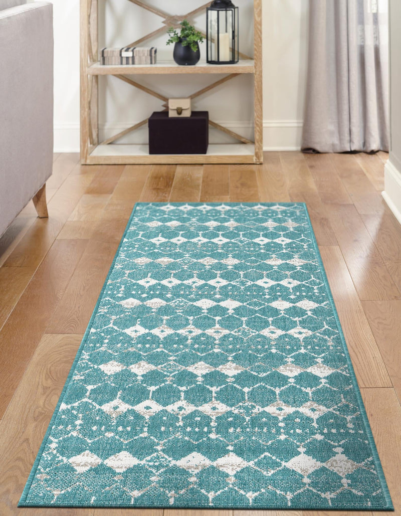 Seaside Lattice Collection Area Rug -  Margate Runner Teal  lifestyle 242