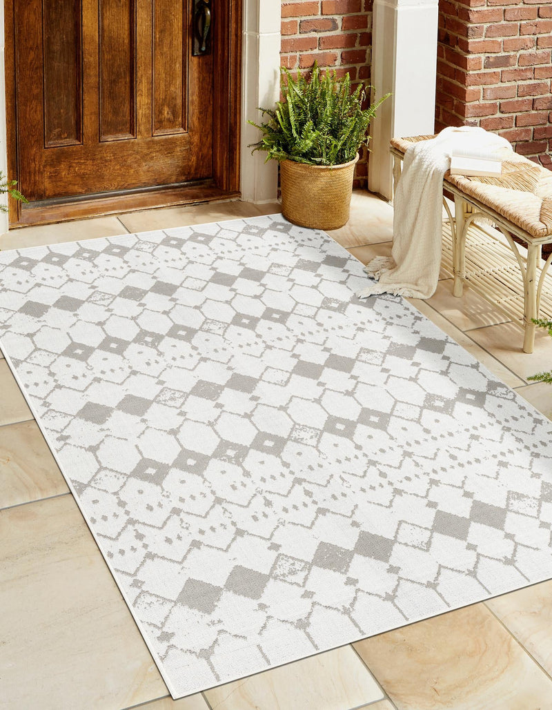 Seaside Lattice Collection Area Rug -  Margate Rectangle Ivory and Gray  lifestyle 18