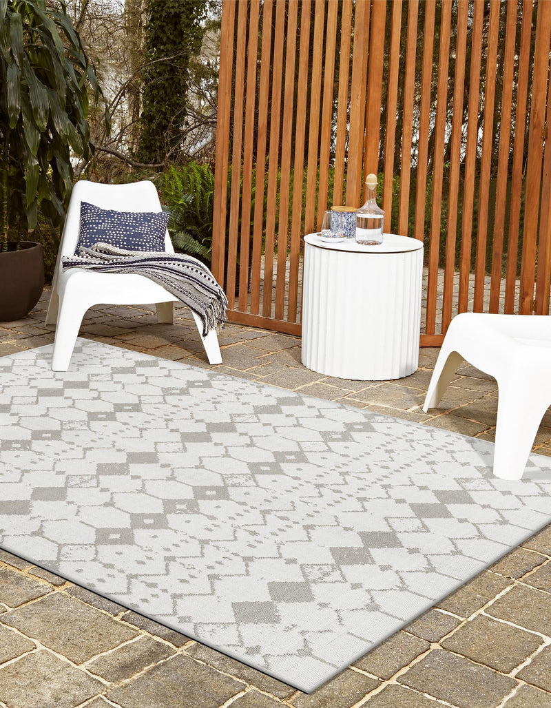 Seaside Lattice Collection Area Rug -  Margate Rectangle Ivory and Gray  lifestyle 54