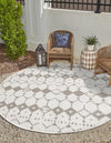 Seaside Lattice Collection Area Rug -  Margate Round Ivory and Gray  lifestyle 189