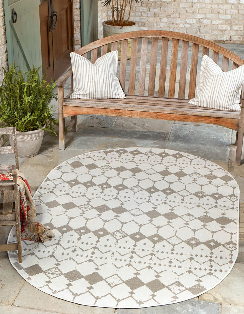 Seaside Lattice Collection Area Rug -  Margate Oval Ivory and Gray  lifestyle 111