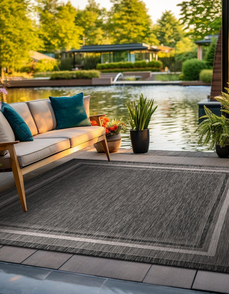 Terrace Fringe Collection Area Rug - Veranda (Black)