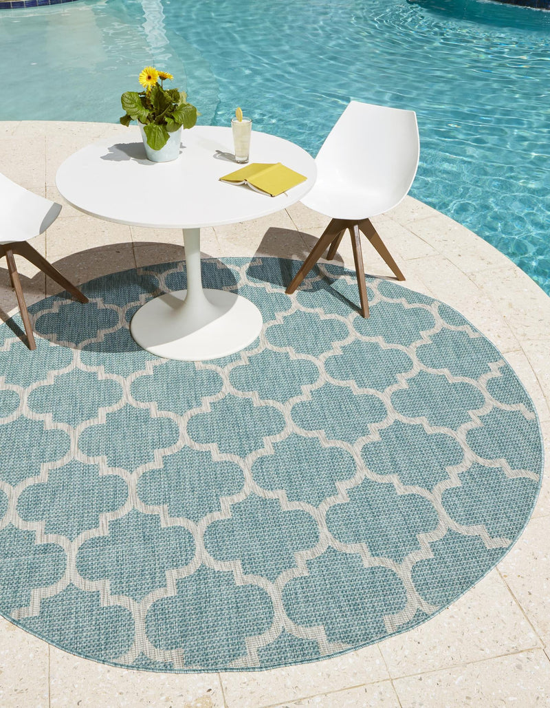 Garden Lattice Oasis Collection Area Rug - Arbor (Aquamarine) Round Aquamarine  lifestyle 0