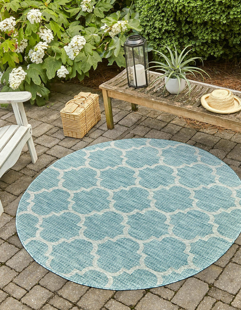 Garden Lattice Oasis Collection Area Rug - Arbor (Aquamarine) Round Aquamarine  lifestyle 2