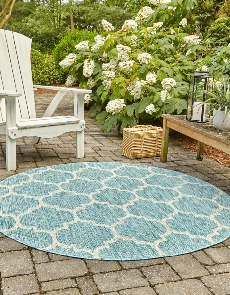 Garden Lattice Oasis Collection Area Rug - Arbor (Aquamarine) Round Aquamarine  lifestyle 4