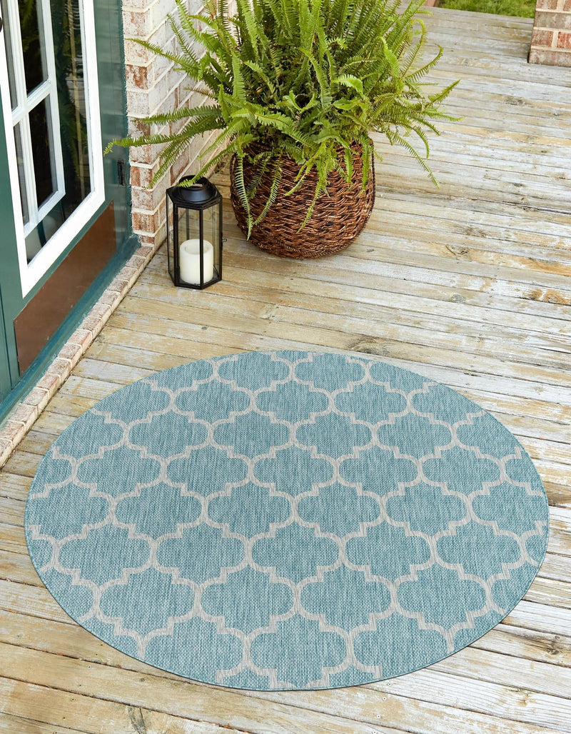 Garden Lattice Oasis Collection Area Rug - Arbor (Aquamarine) Round Aquamarine  lifestyle 45