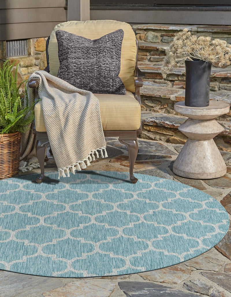 Garden Lattice Oasis Collection Area Rug - Arbor (Aquamarine) Round Aquamarine  lifestyle 51