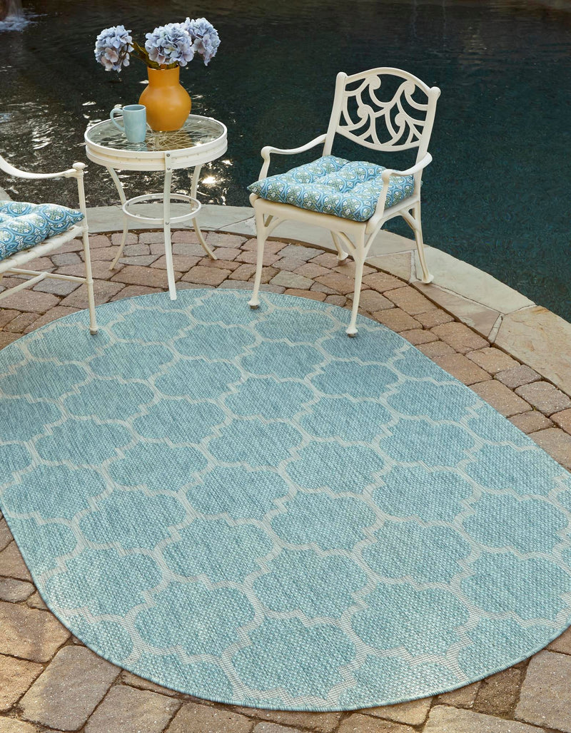 Garden Lattice Oasis Collection Area Rug - Arbor (Aquamarine) Oval Aquamarine  lifestyle 0