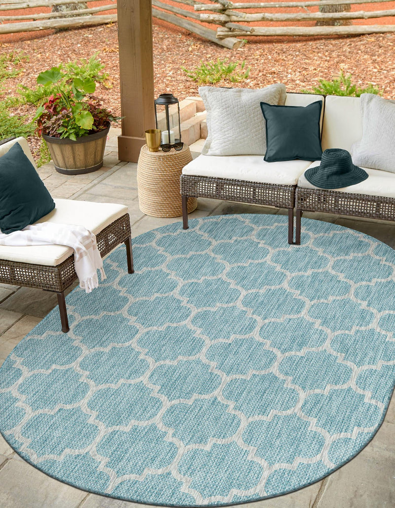 Garden Lattice Oasis Collection Area Rug - Arbor (Aquamarine) Oval Aquamarine  lifestyle 6