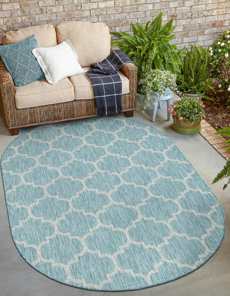 Garden Lattice Oasis Collection Area Rug - Arbor (Aquamarine) Oval Aquamarine  lifestyle 10