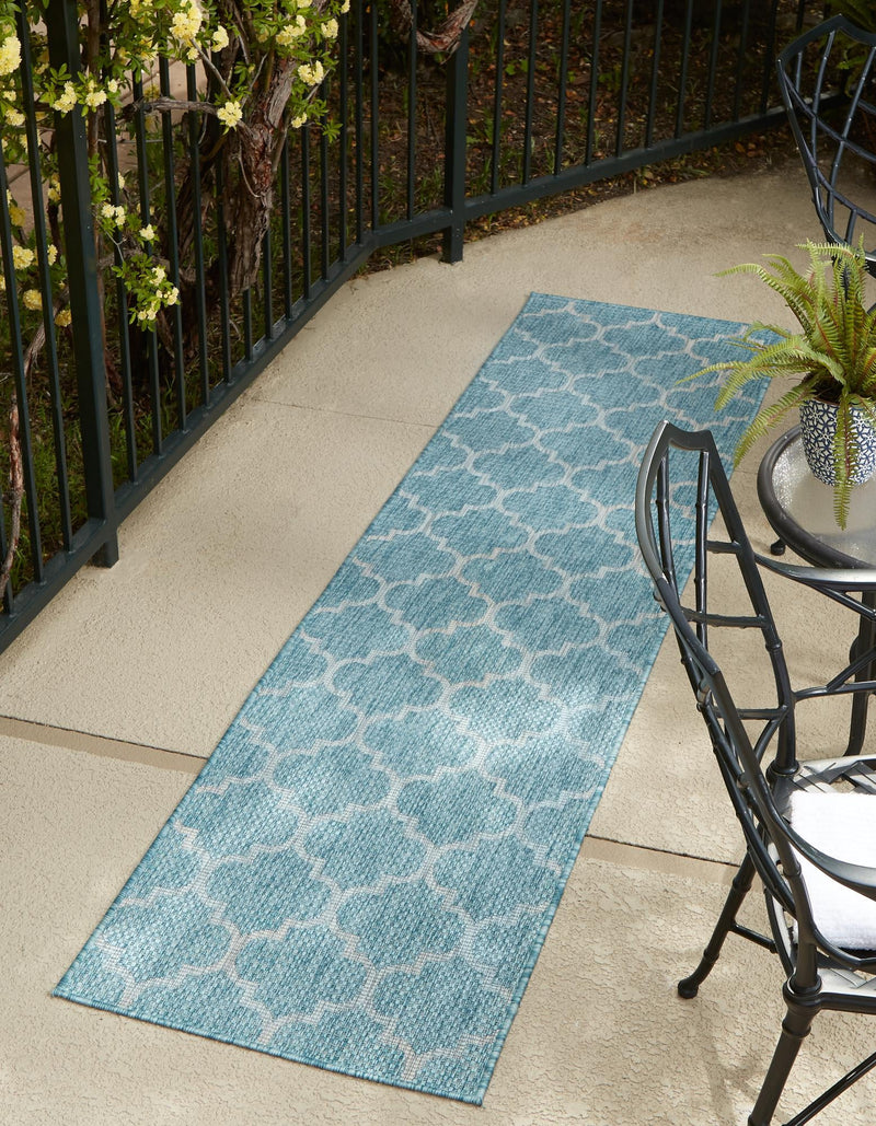 Garden Lattice Oasis Collection Area Rug - Arbor (Aquamarine) Runner Aquamarine  lifestyle 1