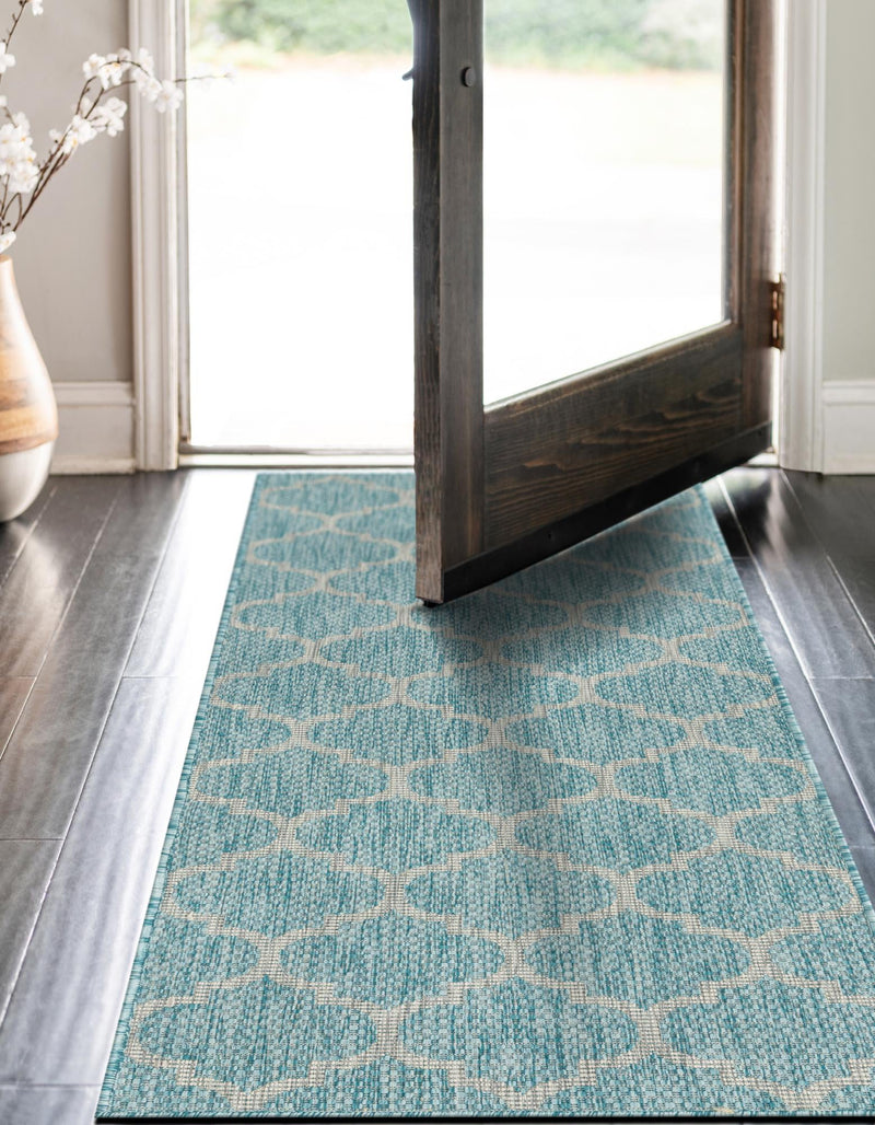 Garden Lattice Oasis Collection Area Rug - Arbor (Aquamarine) Runner Aquamarine  lifestyle 6