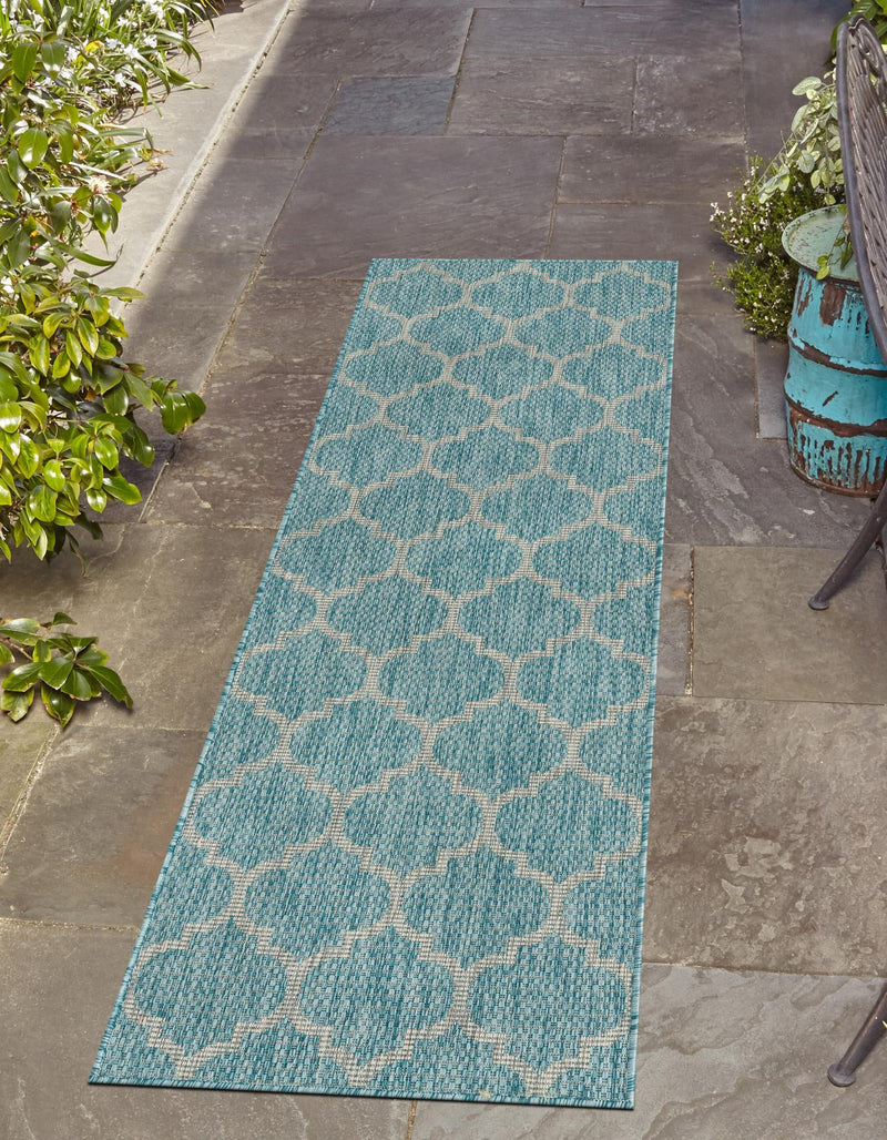 Garden Lattice Oasis Collection Area Rug - Arbor (Aquamarine) Runner Aquamarine  lifestyle 7