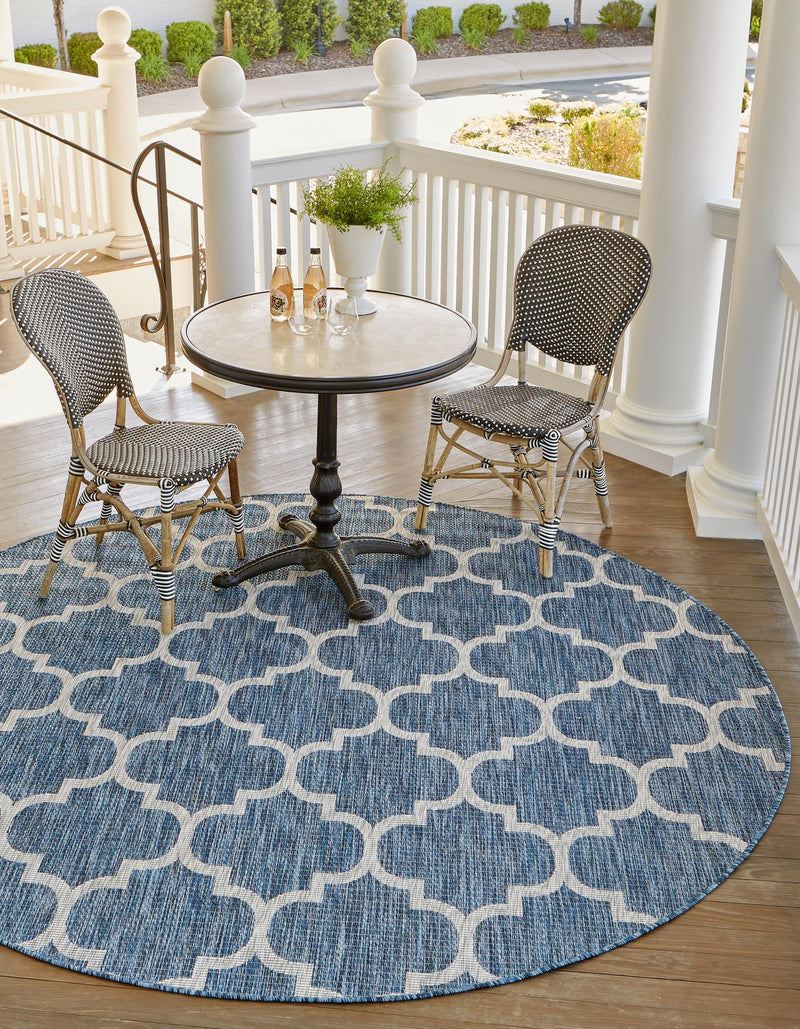 Garden Lattice Oasis Collection Area Rug - Arbor (Navy Blue) Round Navy Blue  lifestyle 21