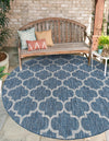 Garden Lattice Oasis Collection Area Rug - Arbor (Navy Blue) Round Navy Blue  lifestyle 48