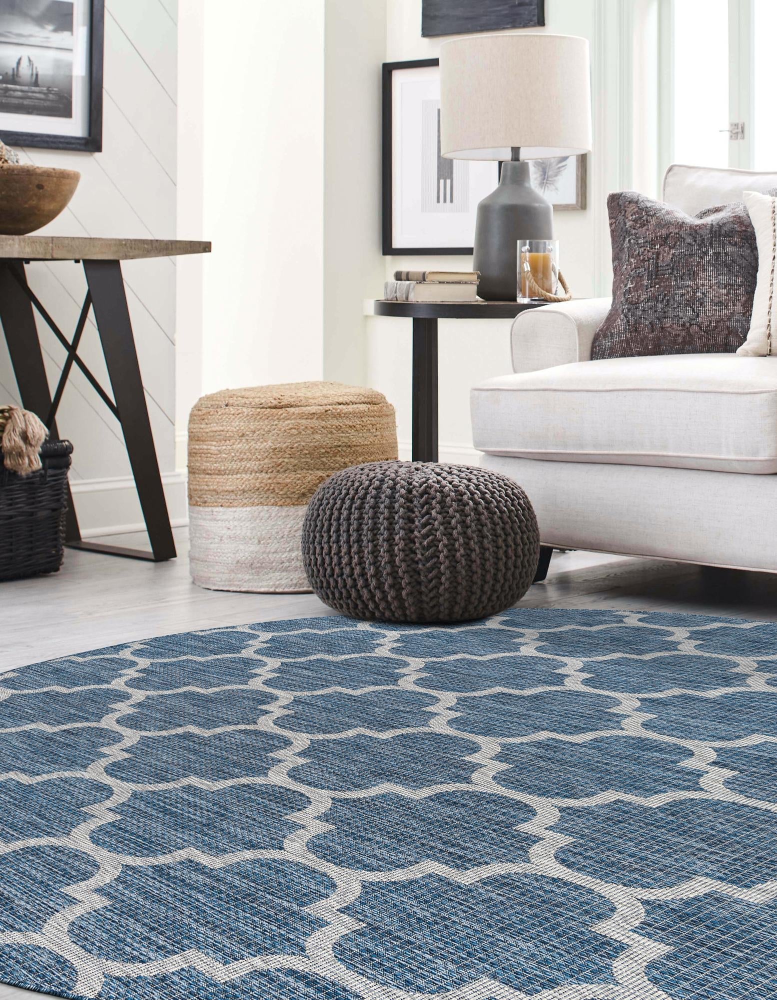 Seaside Lattice Collection Area Rug - Arbor (Navy Blue)