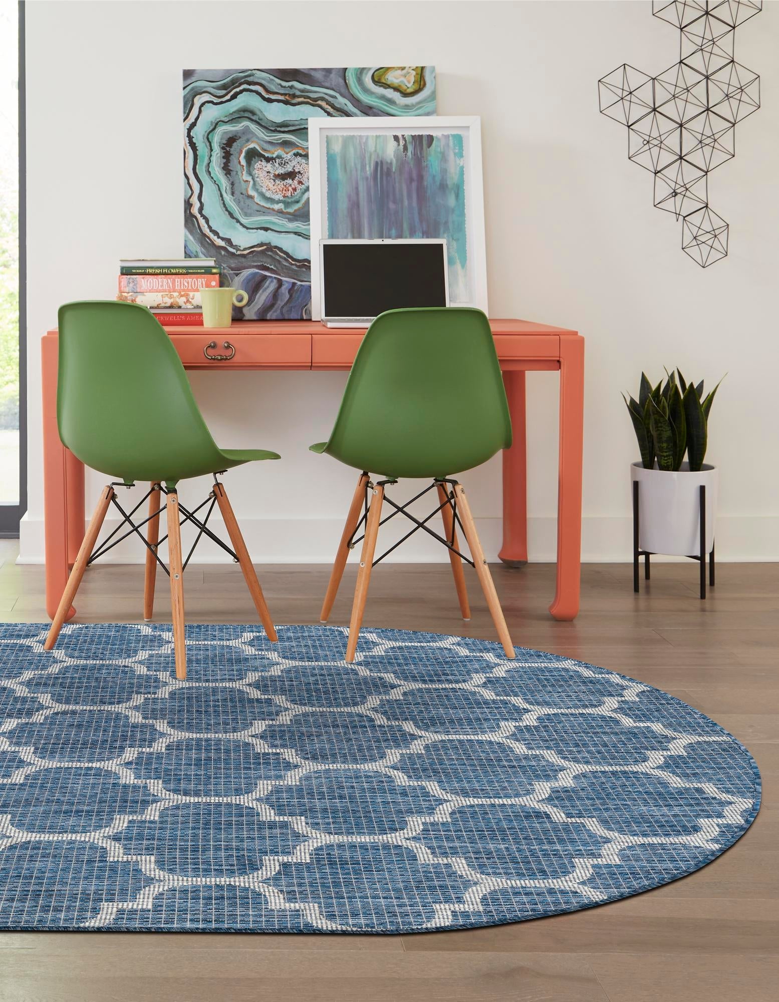 Seaside Lattice Collection Area Rug - Arbor (Navy Blue)