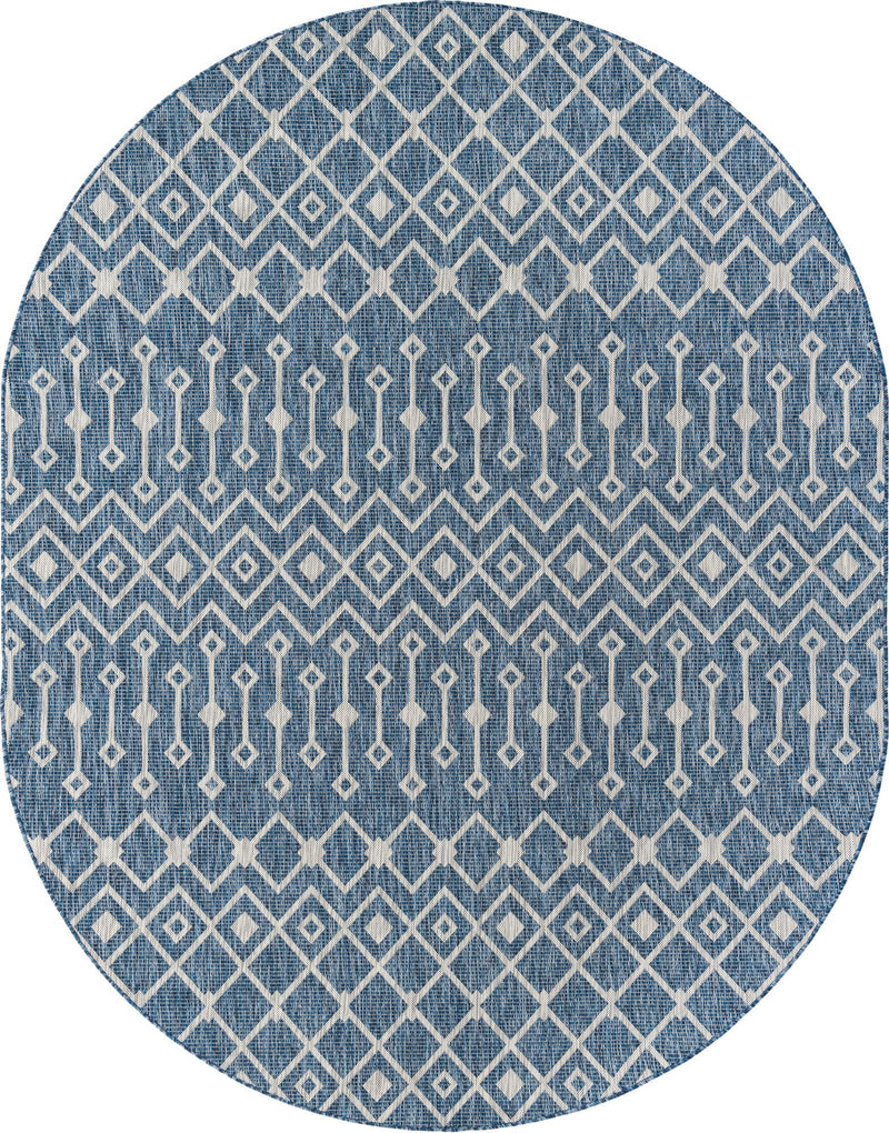 Garden Lattice Oasis Collection Area Rug -  Pergola (Blue) Oval Blue Main