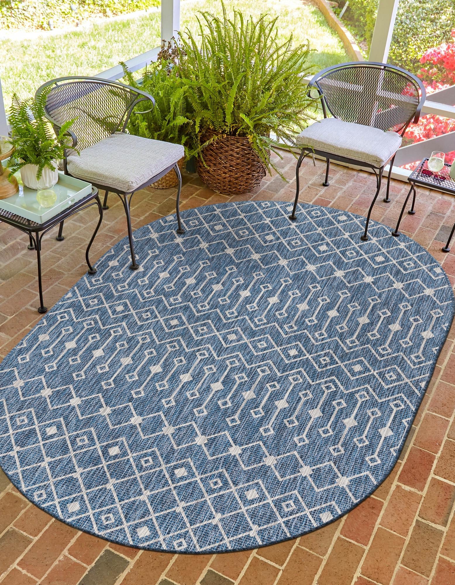 Seaside Lattice Collection Area Rug -  Pergola (Blue)