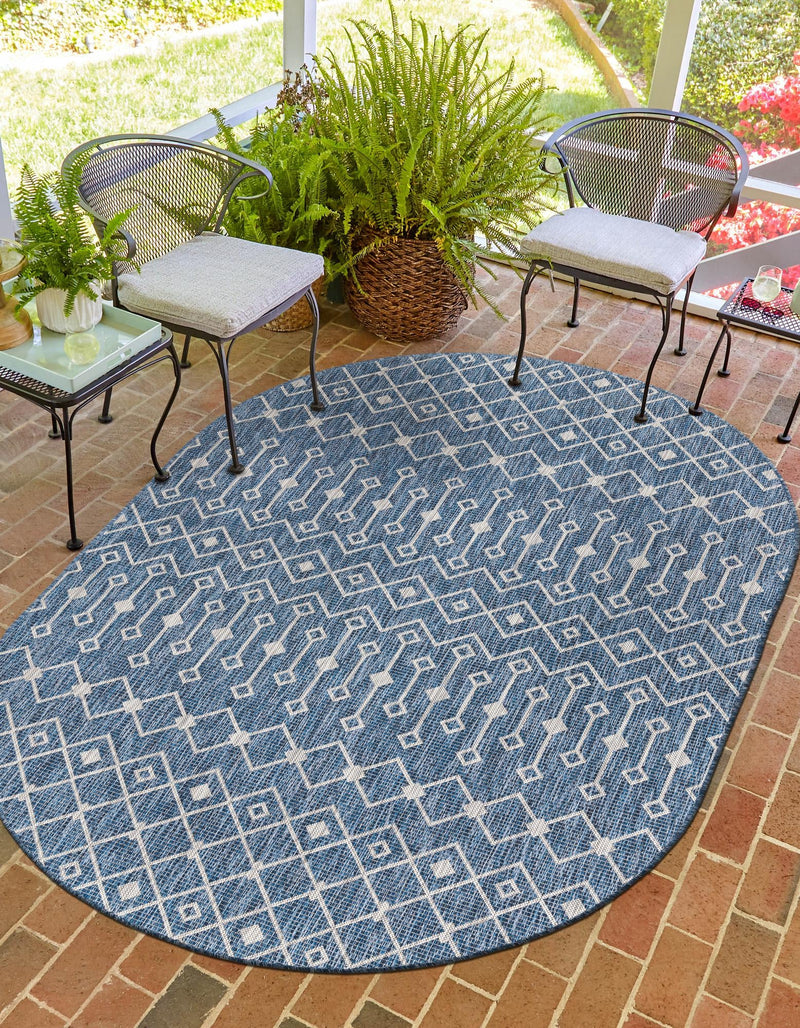 Garden Lattice Oasis Collection Area Rug -  Pergola (Blue) Oval Blue  lifestyle 4