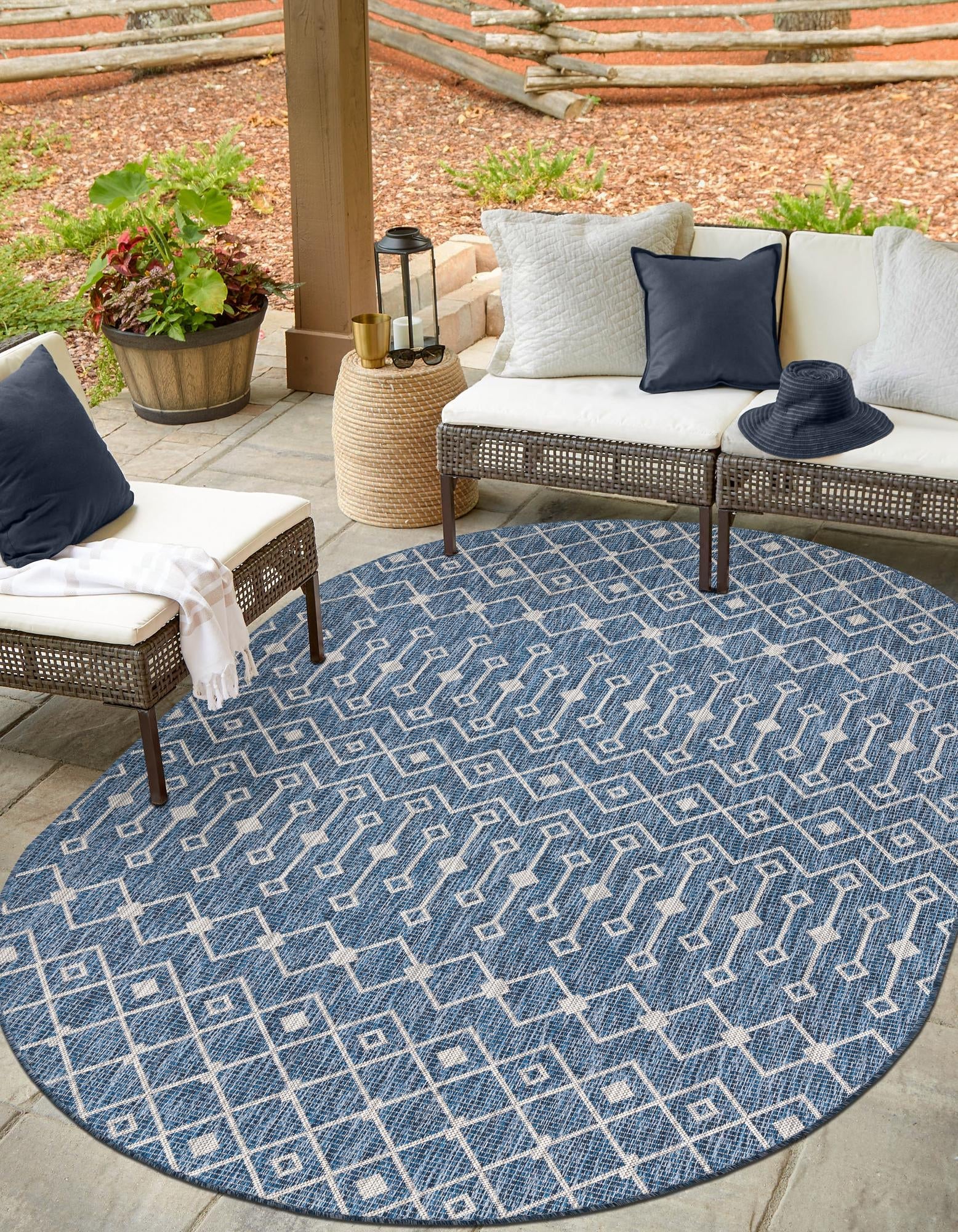 Seaside Lattice Collection Area Rug -  Pergola (Blue)