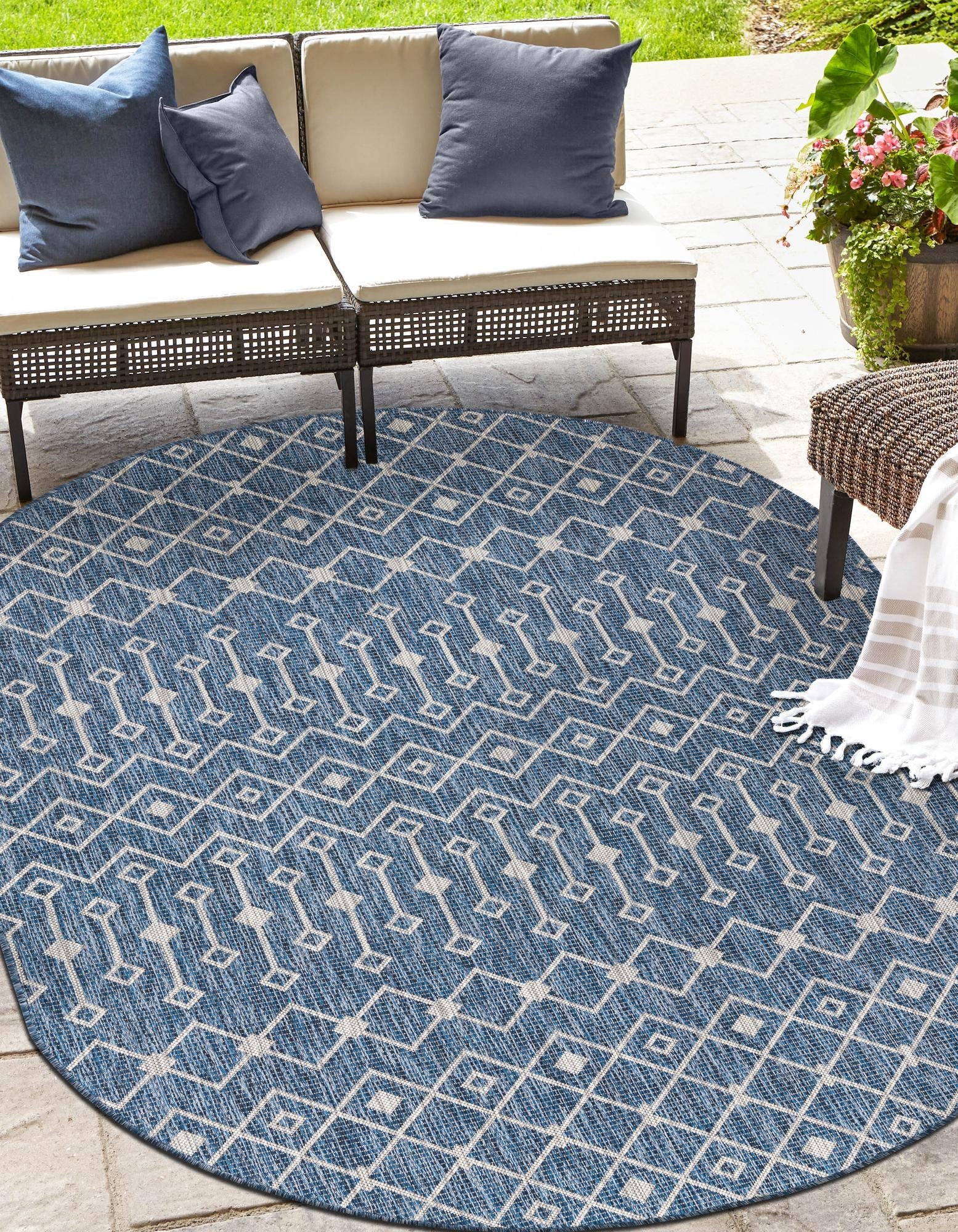 Seaside Lattice Collection Area Rug -  Pergola (Blue)