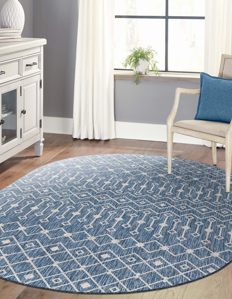 Garden Lattice Oasis Collection Area Rug -  Pergola (Blue) Oval Blue  lifestyle 9